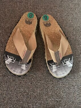 Women's Beige Cork-Style Flip Flop Sandals with Fabric Thong Straps